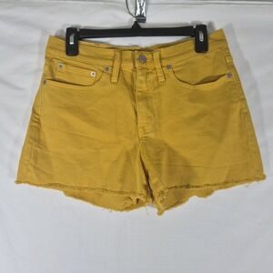 J Crew Mercantile Yellow Denim Shorts Womens 28 Mid Rise Raw Hem Casual Summer